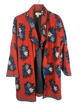 ARIS. A Women's XL Red Textured Wool blend Open Front Sweater Jacket